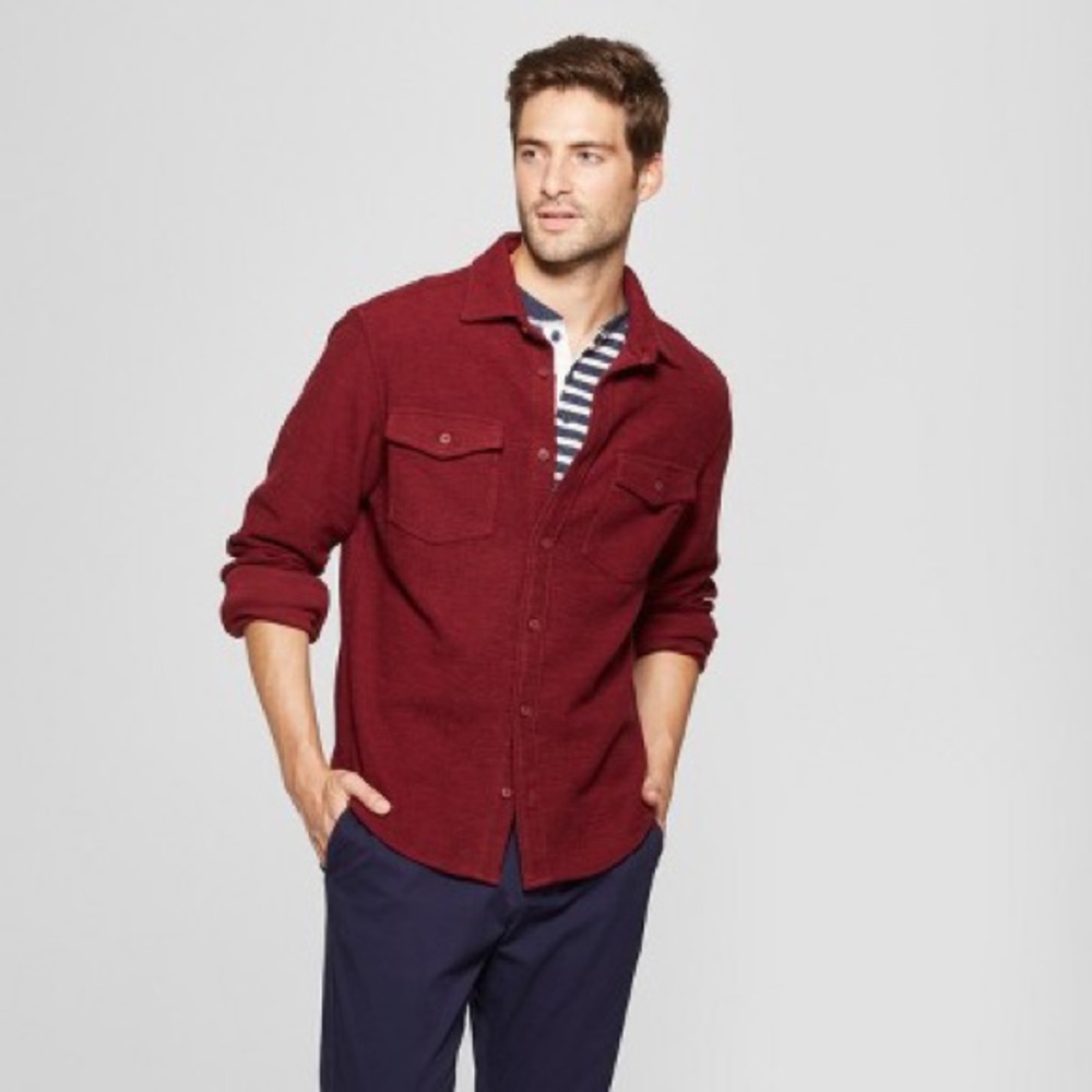 Red Button Up Knit Shirt - Size Large